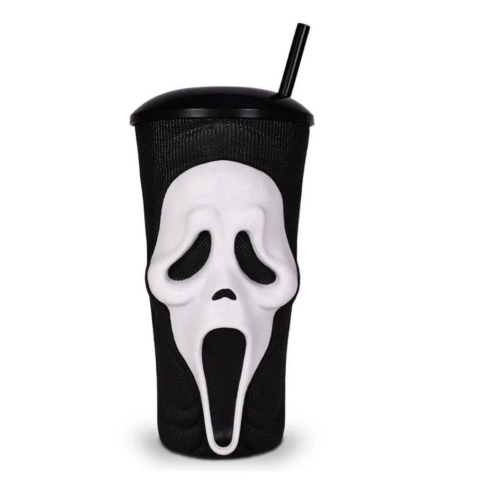 Scream Ghostface 3D Sculpted Tumbler Straw Black Ribbed Halloween Horror Cup